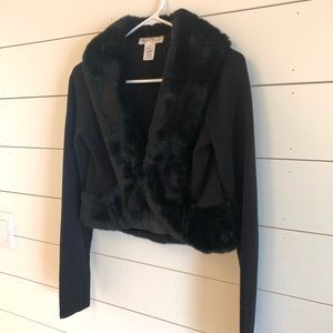 Knit Black Shrug with Faux Fur Collar